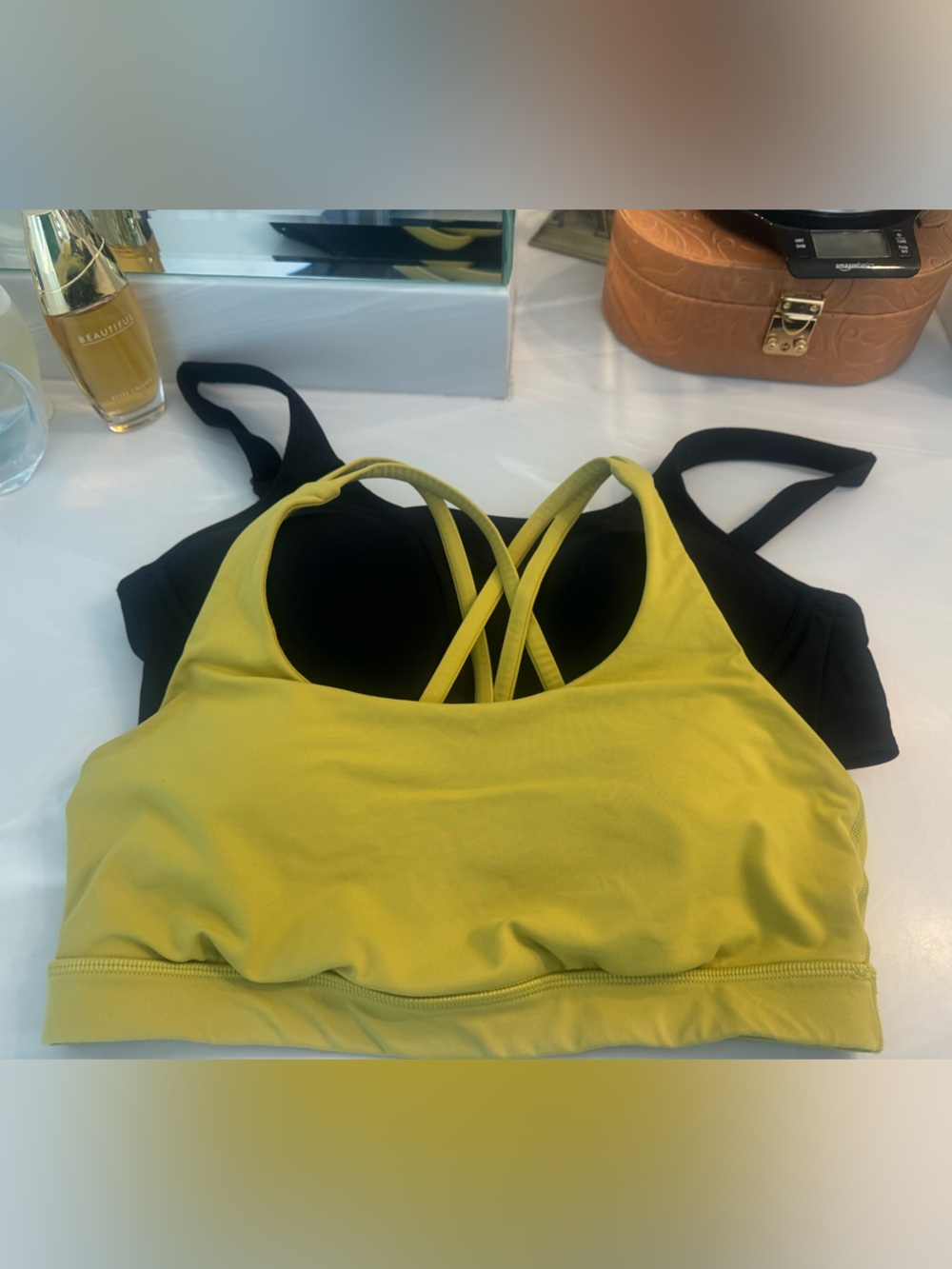 lululemon black and yellow sports bra size 36C